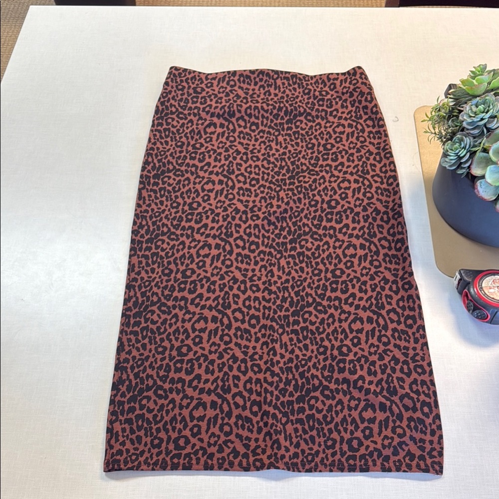 LOFT Animal Print Pencil Skirt - Black and Brown